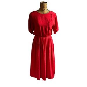 Vintage 70s 80s Red Black Lightweight A-Line Short Sleeve Dress Women’s XS/S